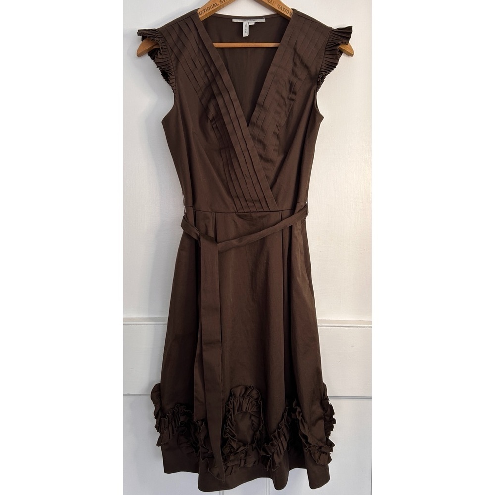 Max and Cleo Dark Brown Dress with Ruffle and Pleat Detailing Size 4